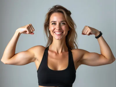 Fit Woman Flexing Muscles In Athletic Wear
