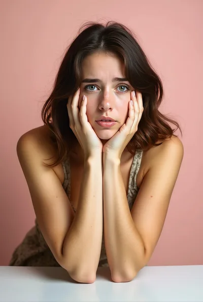 Young Woman Resting Chin On Hands With Concerned Expression