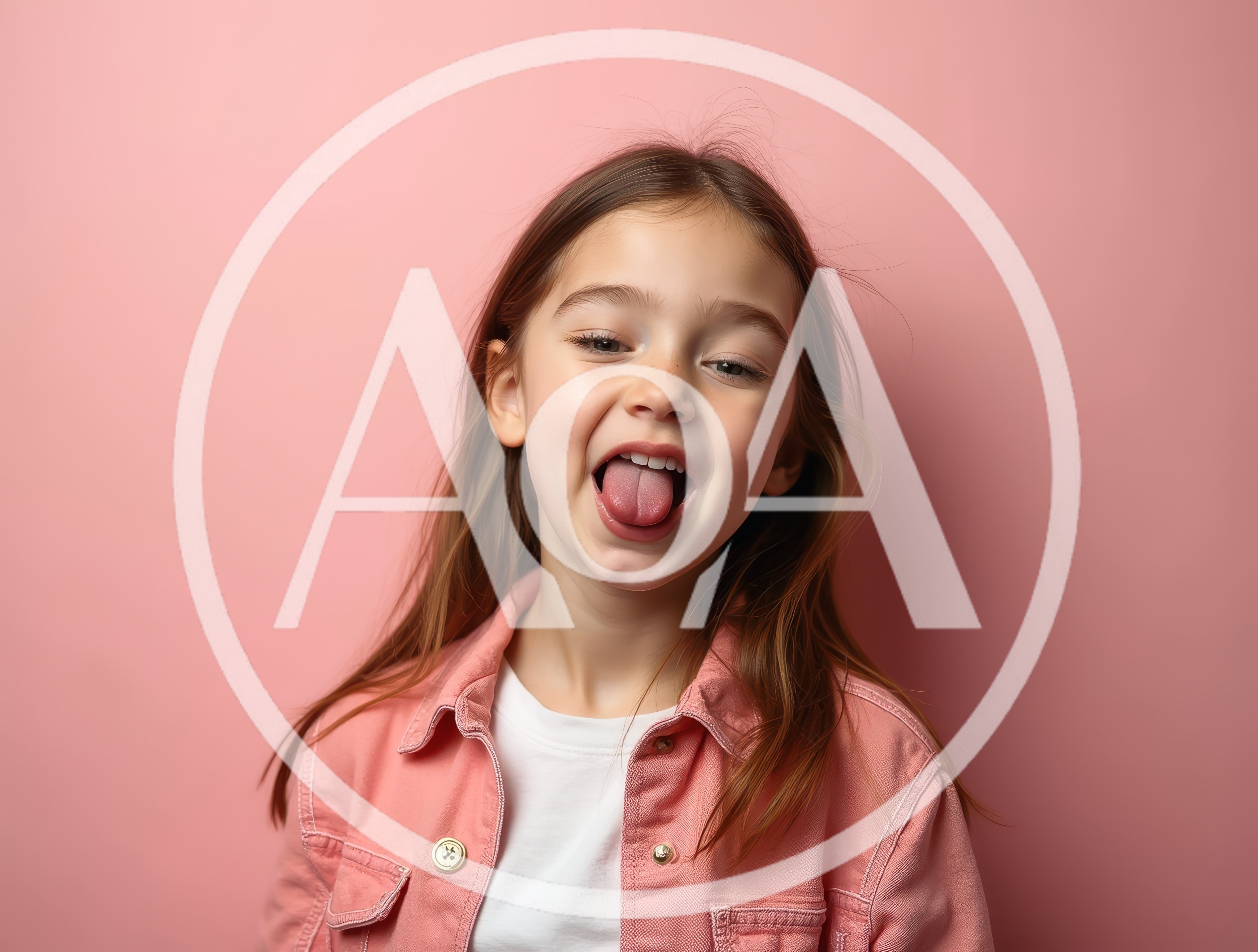 Cheerful girl sticking out her tongue on pink background