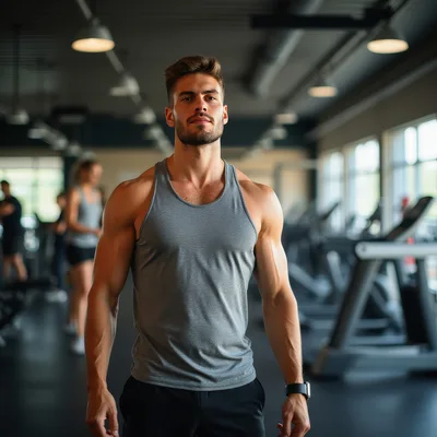 Muscular Man Standing In A Modern Gym