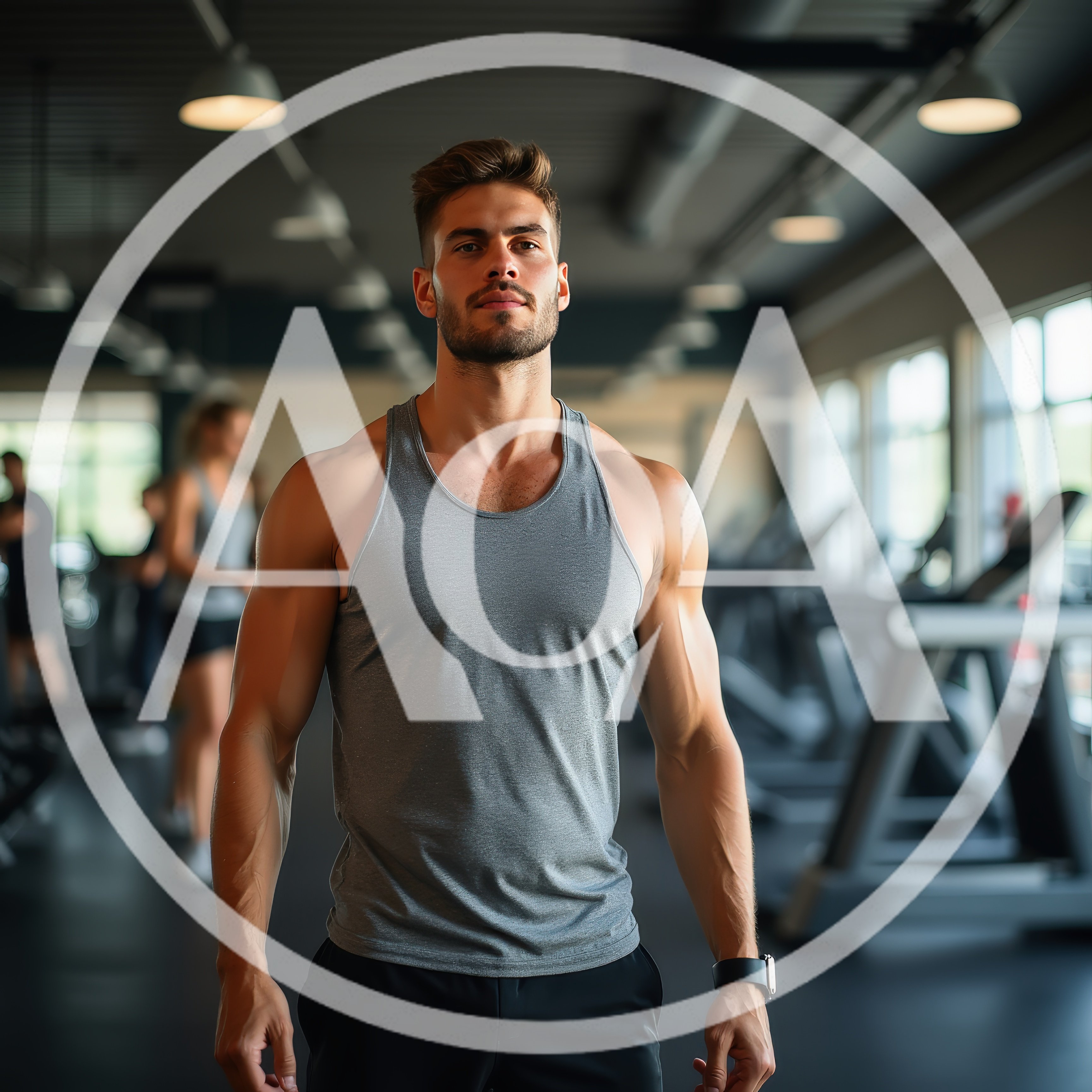 Muscular Man Standing In A Modern Gym