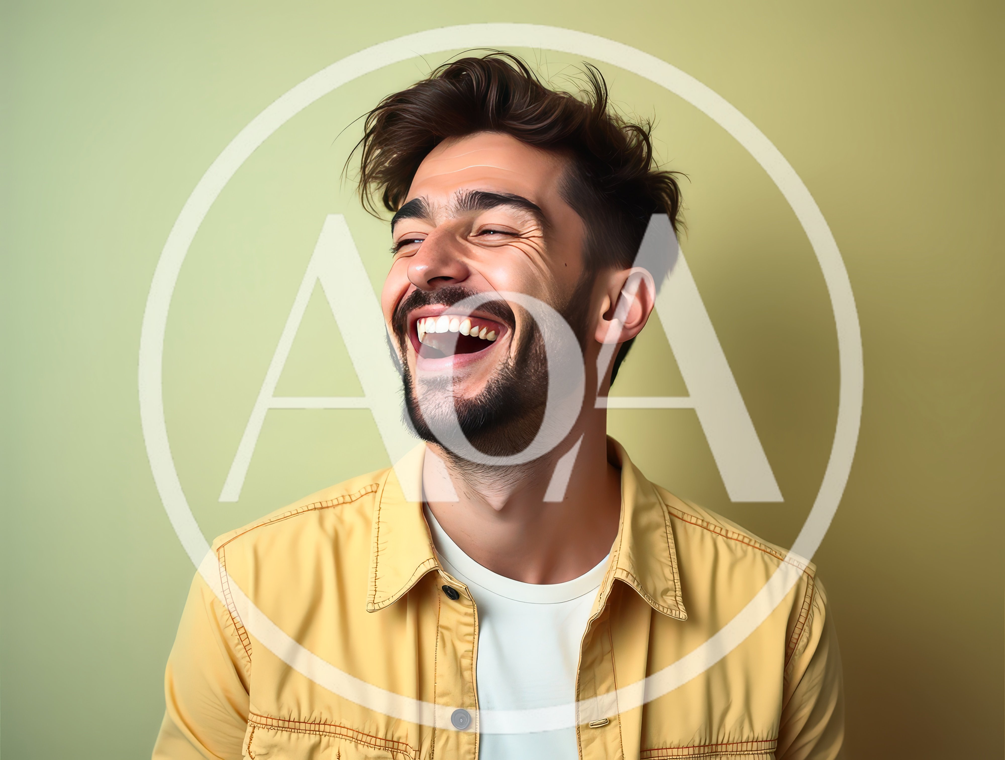 Young Man Laughing Joyfully Against A Pastel Background