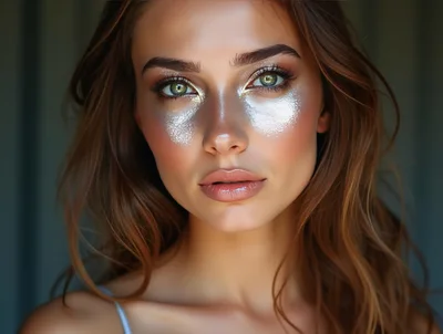 Portrait Of A Woman With Shimmering Metallic Makeup