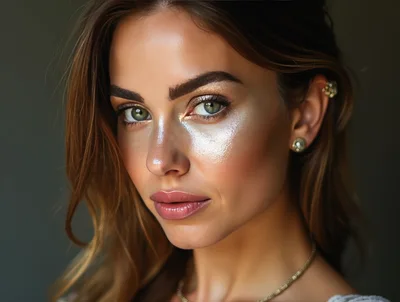 Portrait Of A Woman With Glowing Highlighter Makeup