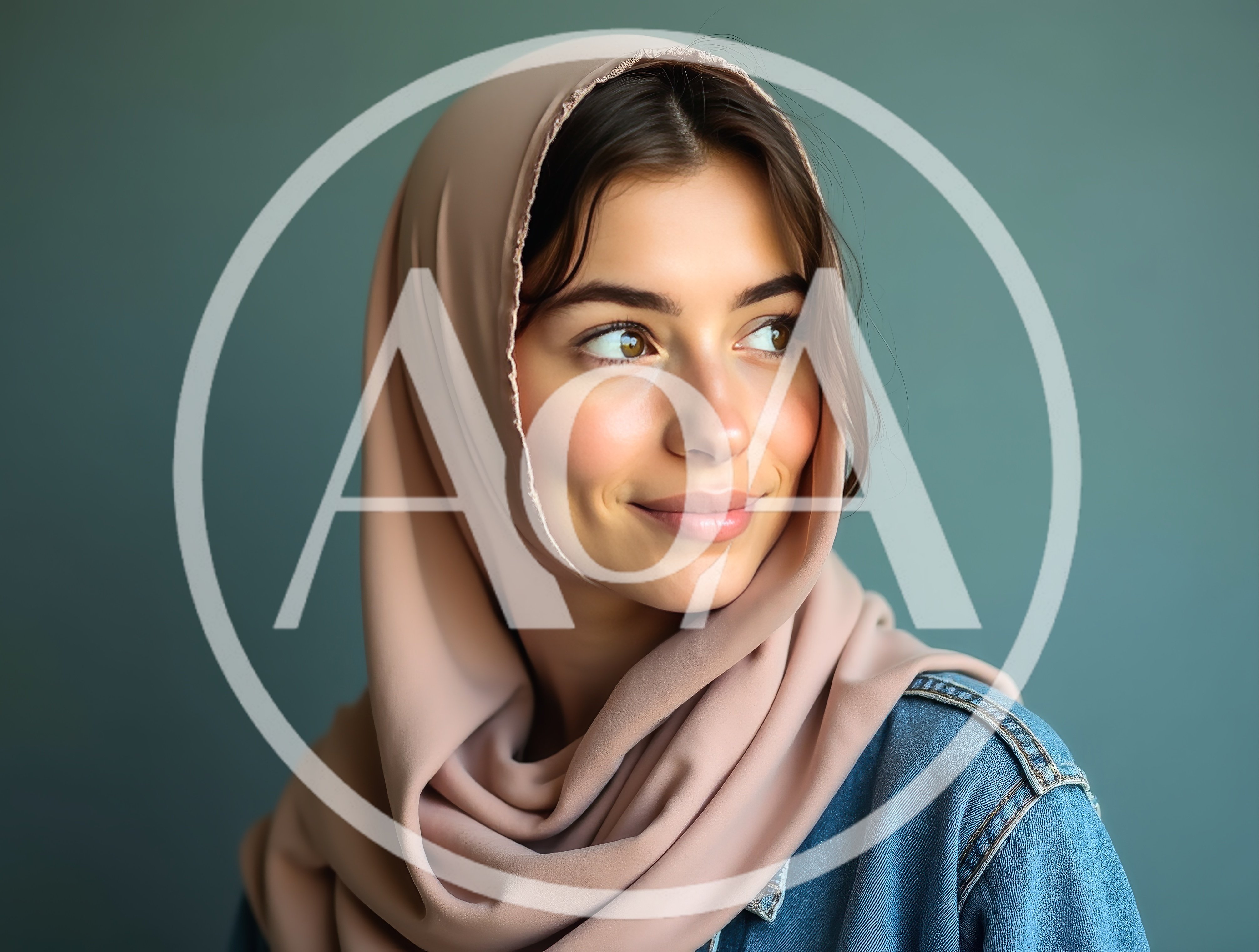 Young Woman Wearing A Beige Hijab And Denim Jacket