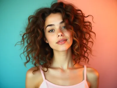 Portrait Of A Young Woman With Curly Hair