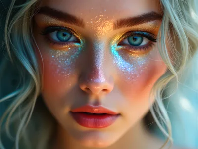 Close Up Portrait Of Woman With Glitter Makeup