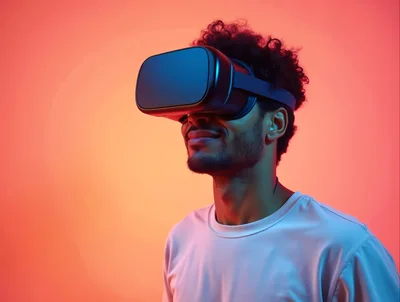Young Man Wearing Virtual Reality Headset
