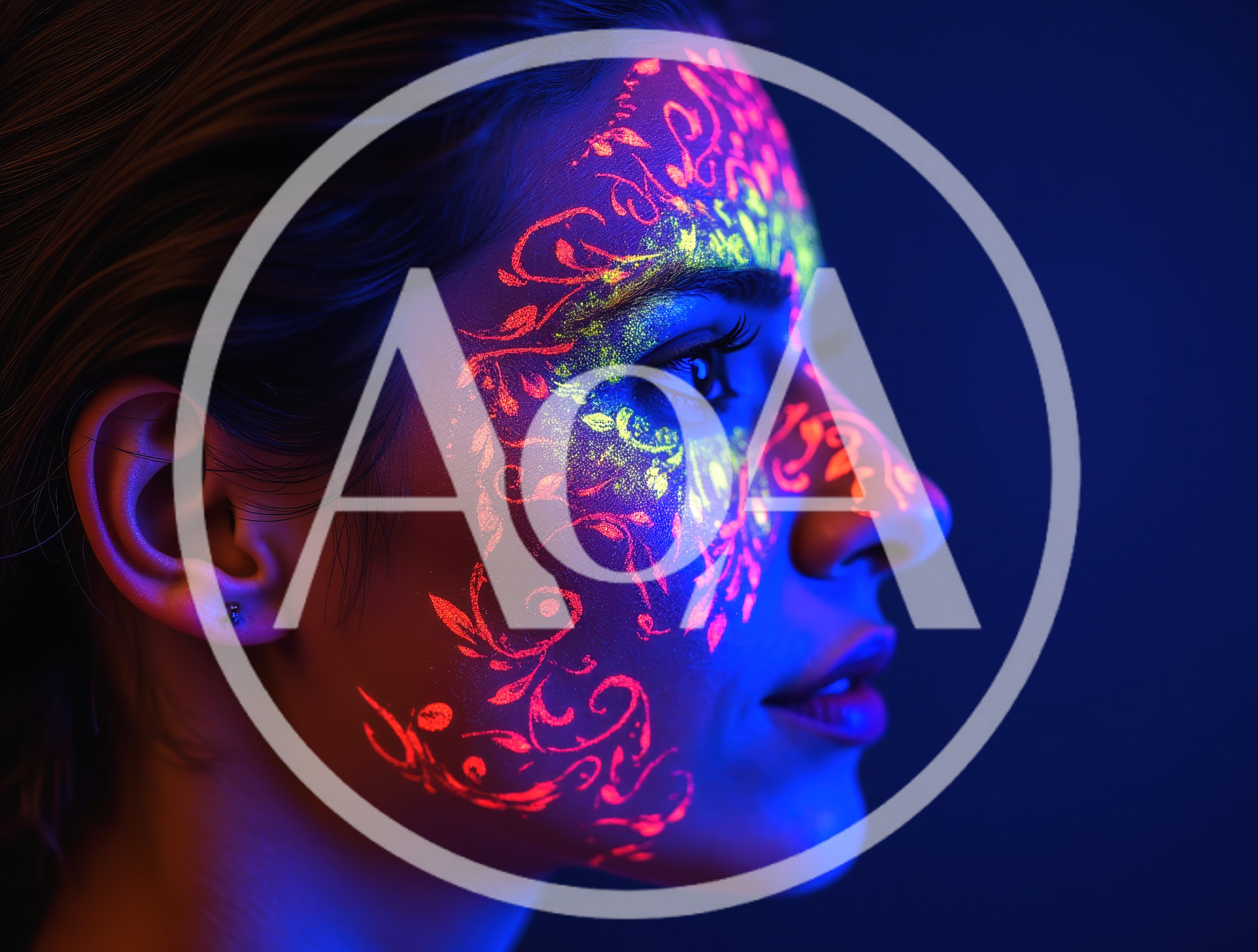 Woman With Neon Fluorescent Floral Face Paint