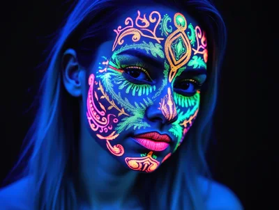 Portrait Of Woman With Neon Fluorescent Face Paint