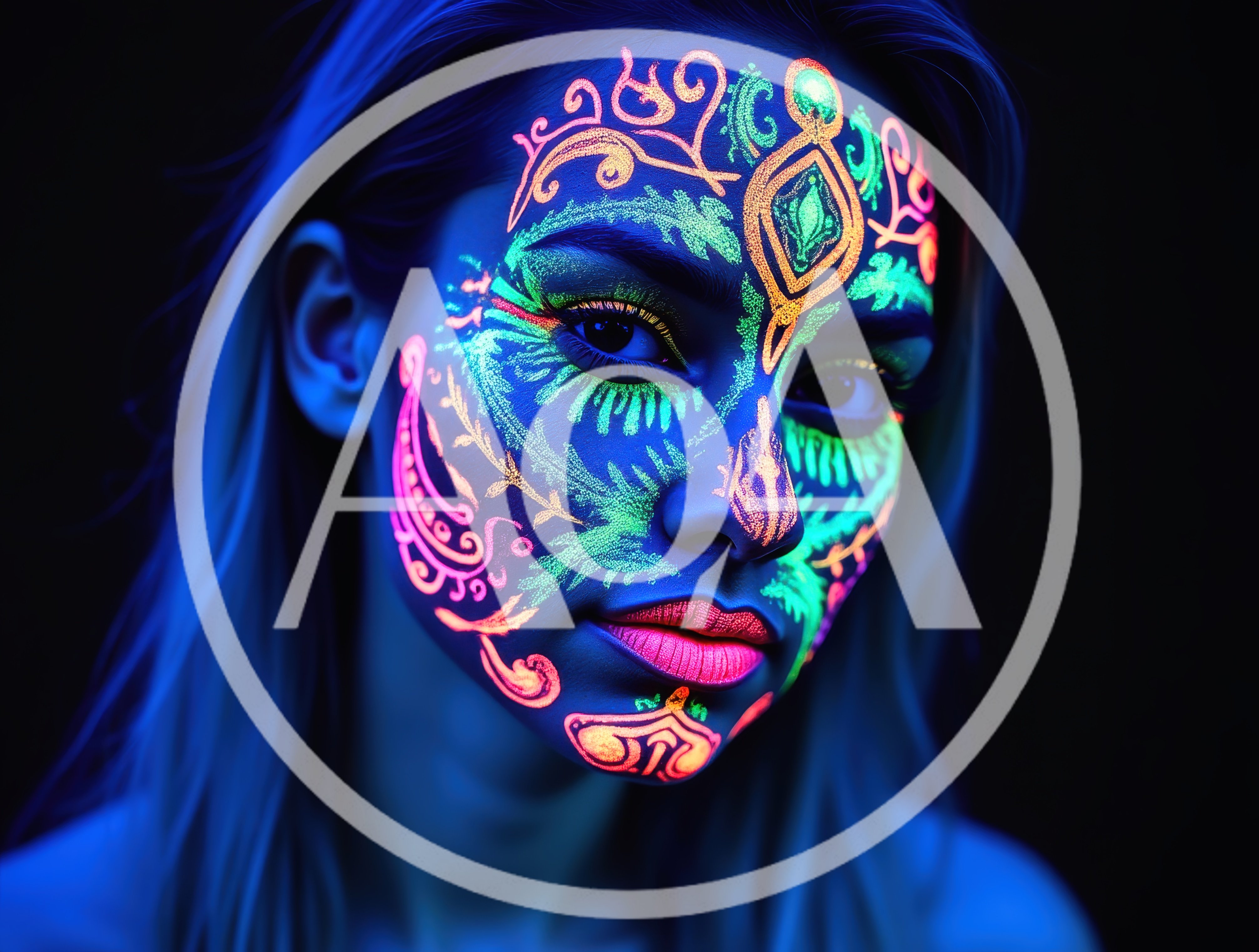 Portrait Of Woman With Neon Fluorescent Face Paint