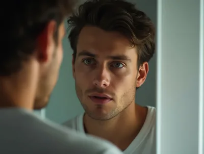 Young Man Looking At His Reflection In A Mirror