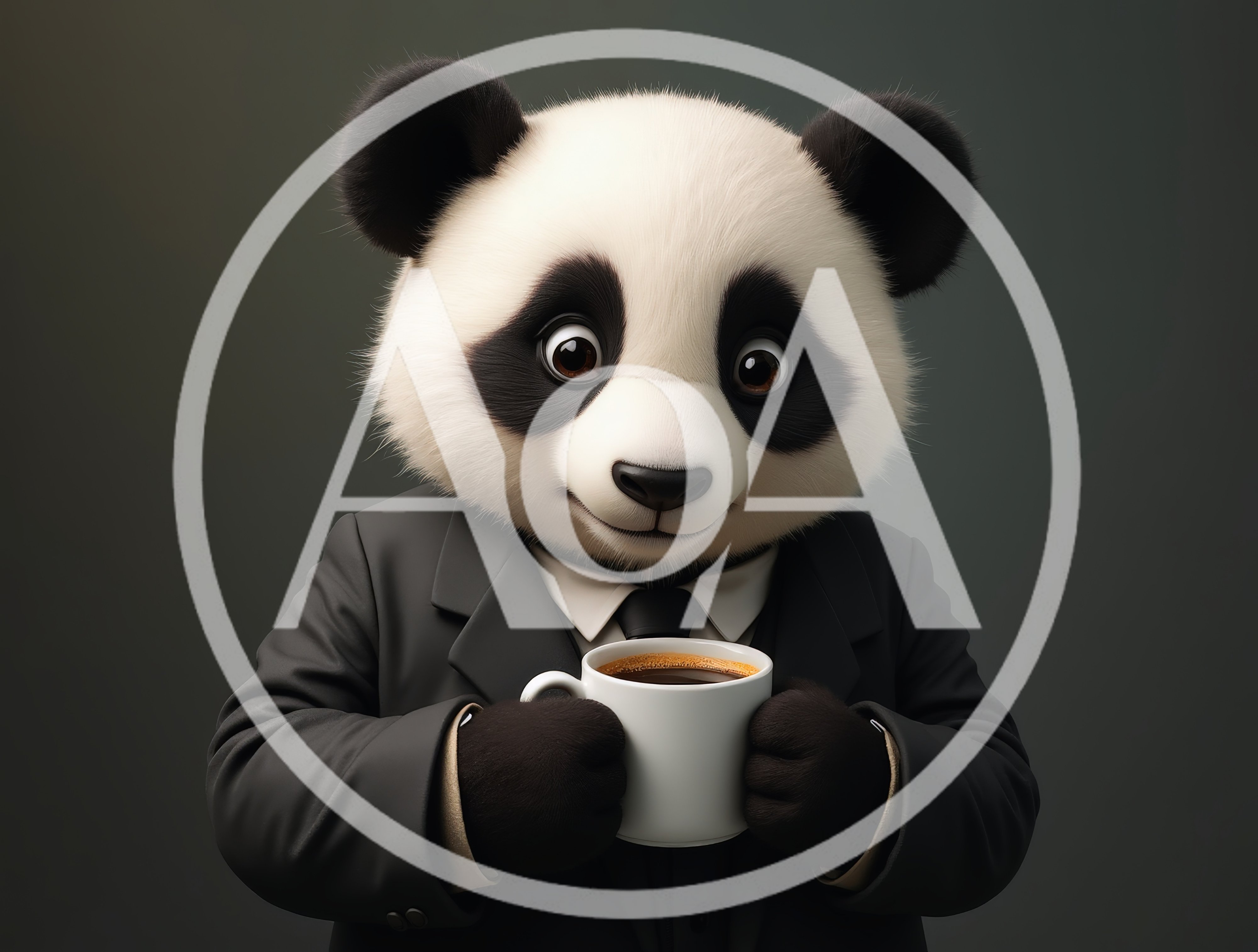 Professional Panda Wearing A Suit Holding A Coffee Cup