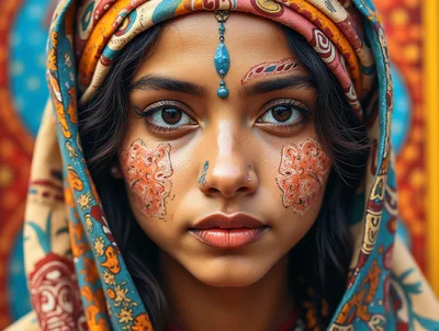 Portrait Of A Young Woman With Traditional Cultural Adornments