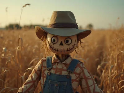 Scarecrow Standing In A Golden Wheat Field