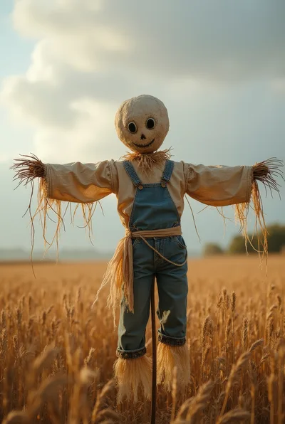 Scarecrow Standing In A Golden Wheat Field
