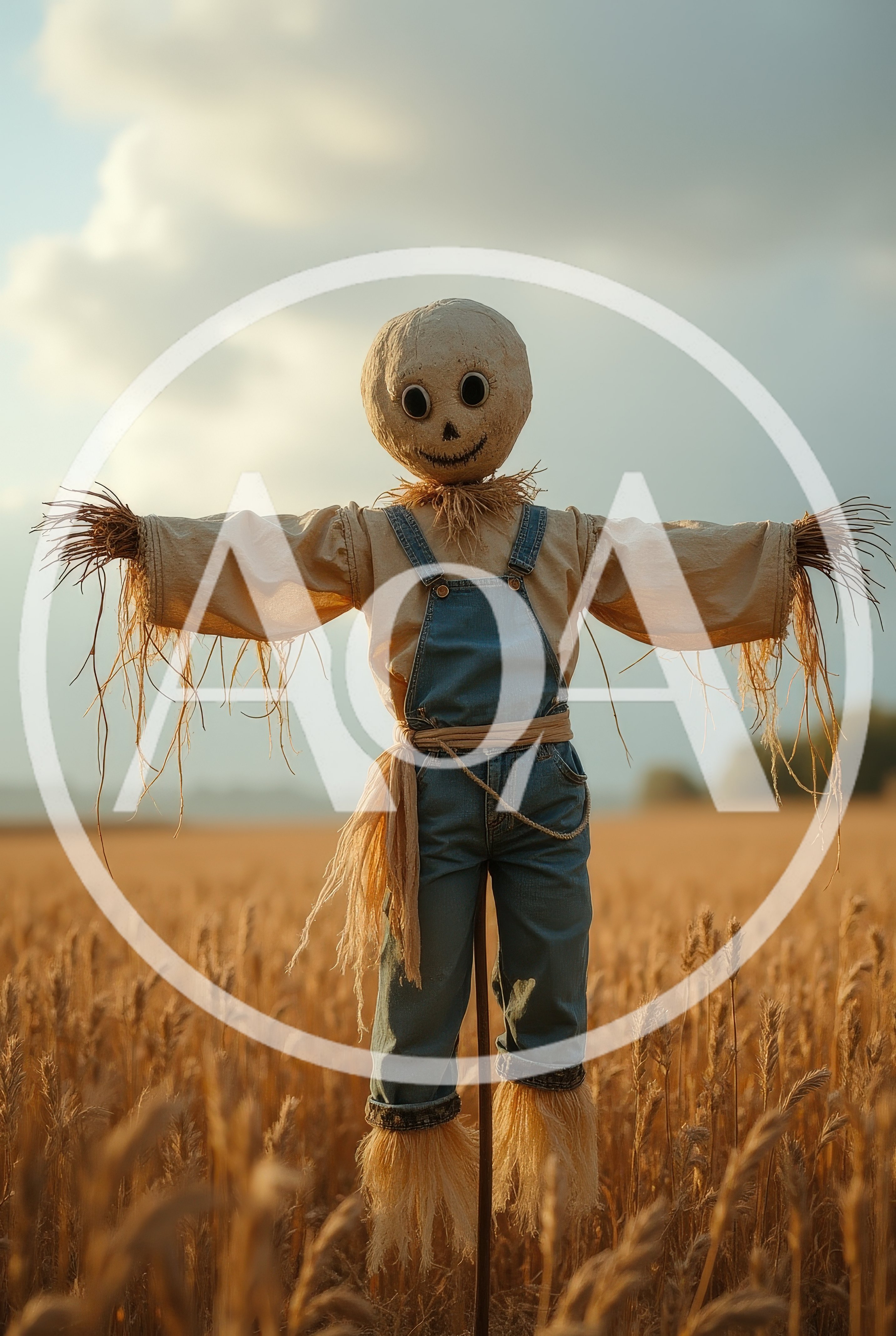 Scarecrow Standing In A Golden Wheat Field
