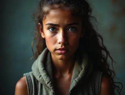Portrait Of A Young Woman With Curly Hair