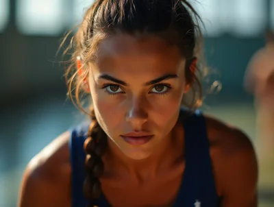Focused Young Woman Athlete In Gym Setting