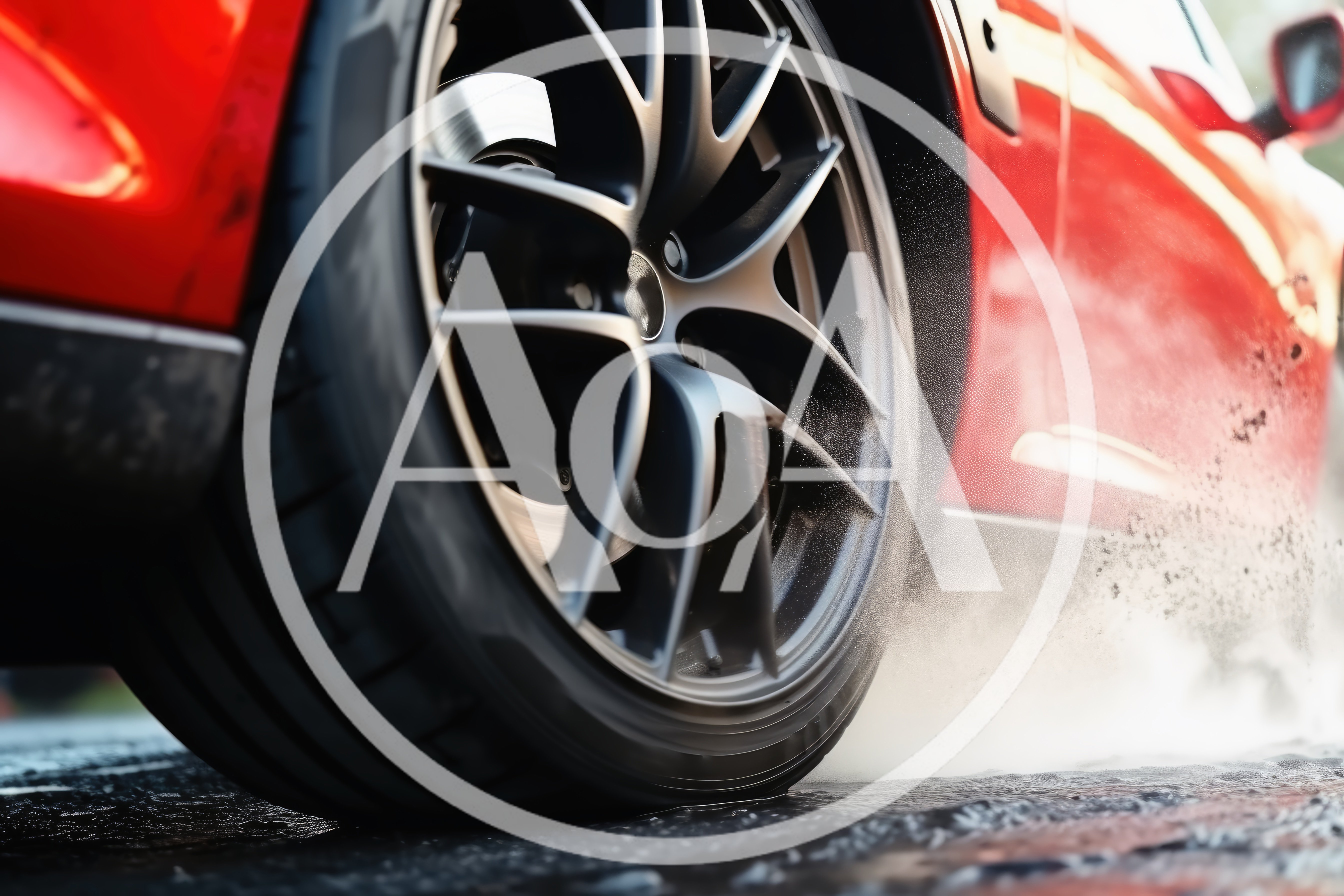Red Sports Car Performing A Tire Burnout