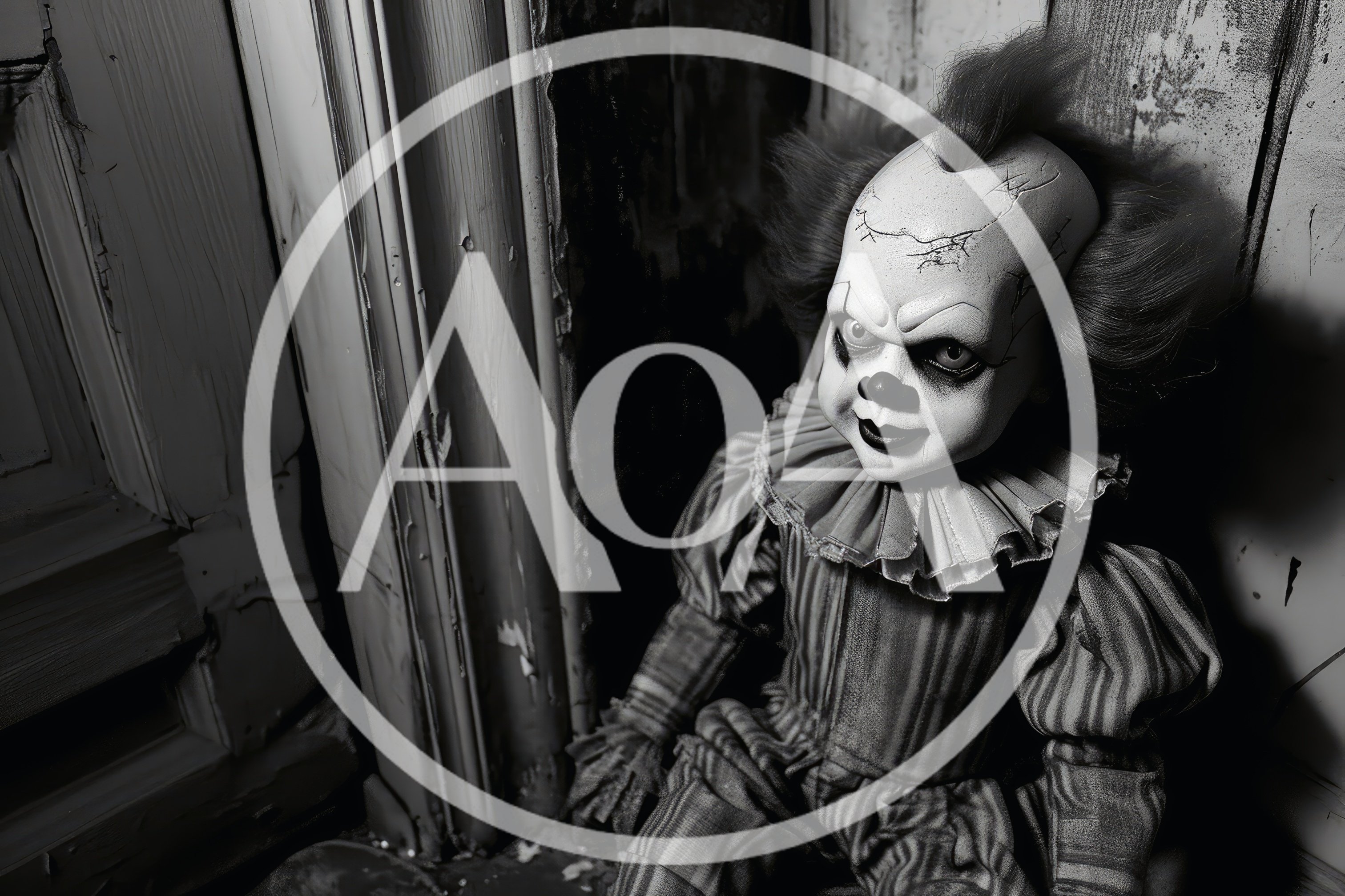 Creepy Pennywise Style Clown Doll In Dark Corner