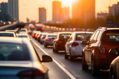 Traffic Jam During Golden Hour Sunset