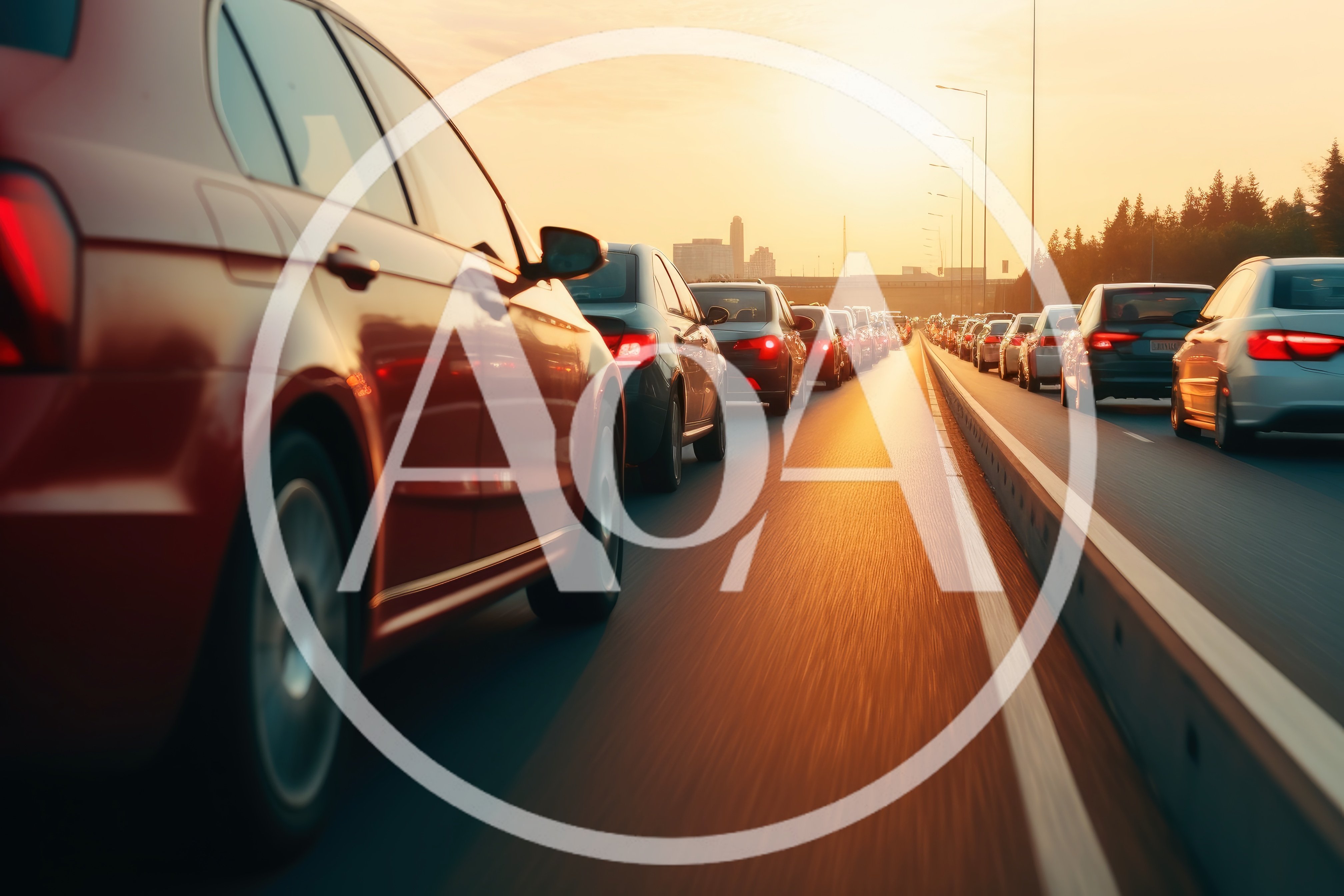 Heavy Traffic Congestion On A Highway At Sunset