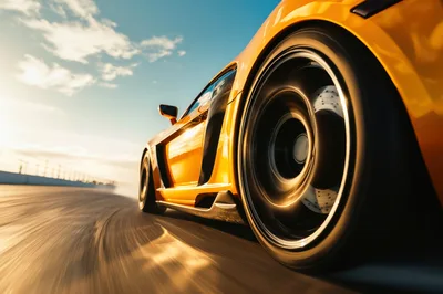 Yellow Sports Car Drifting On Racetrack