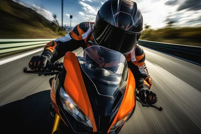 Professional Motorcyclist Riding Sportbike At High Speed