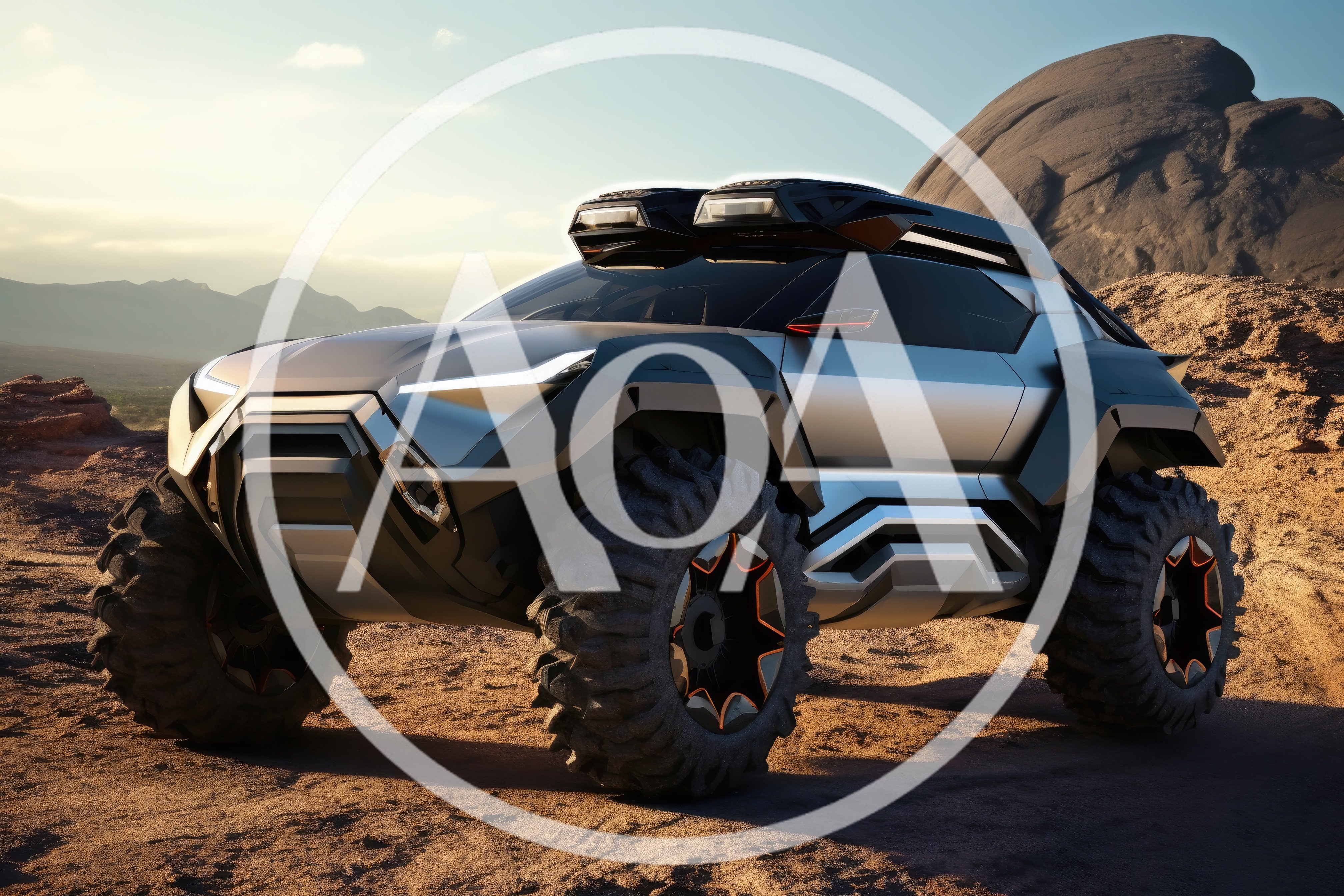 Futuristic Off-Road Concept Vehicle In Desert Landscape