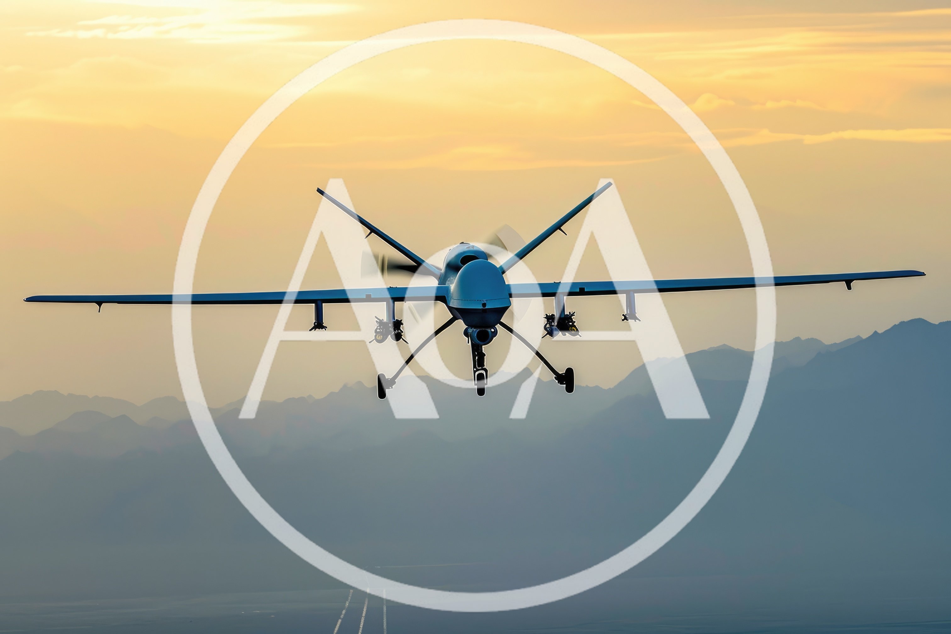 MQ-9 Reaper Drone Flying Over Mountainous Landscape