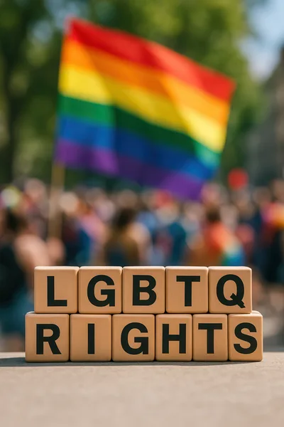 LGBTQ Rights Wooden Blocks With Pride Flag Background