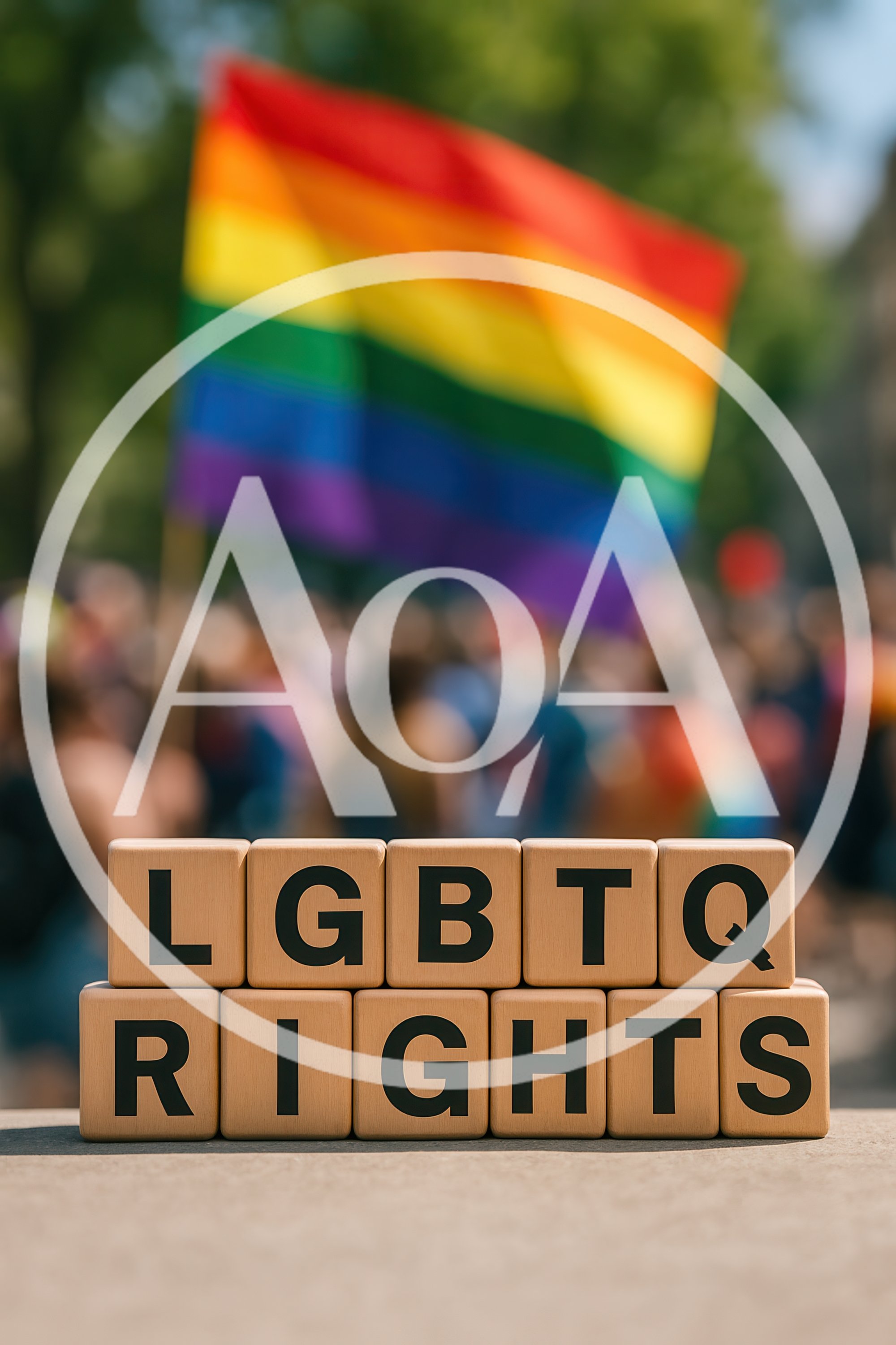 LGBTQ Rights Wooden Blocks With Pride Flag Background