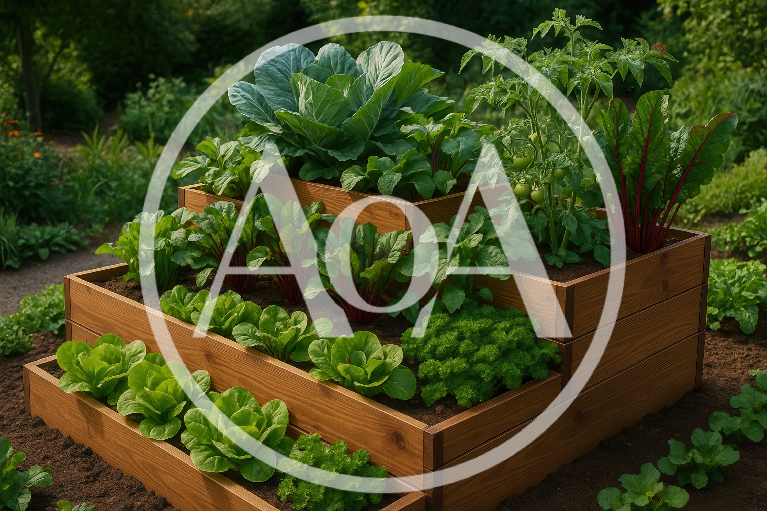 Tiered Wooden Raised Garden Bed With Assorted Vegetables