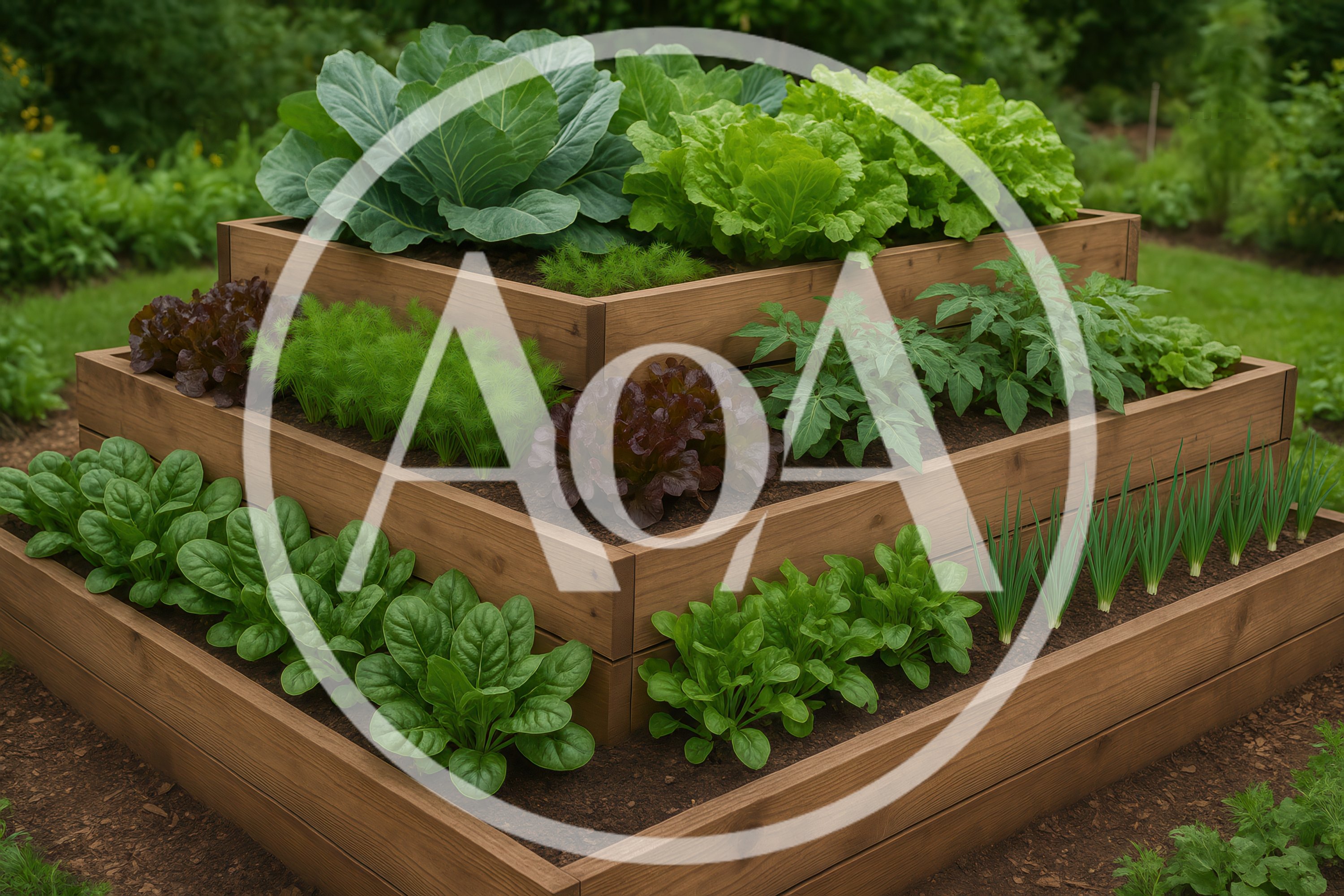 Tiered Wooden Raised Garden Bed With Assorted Vegetables