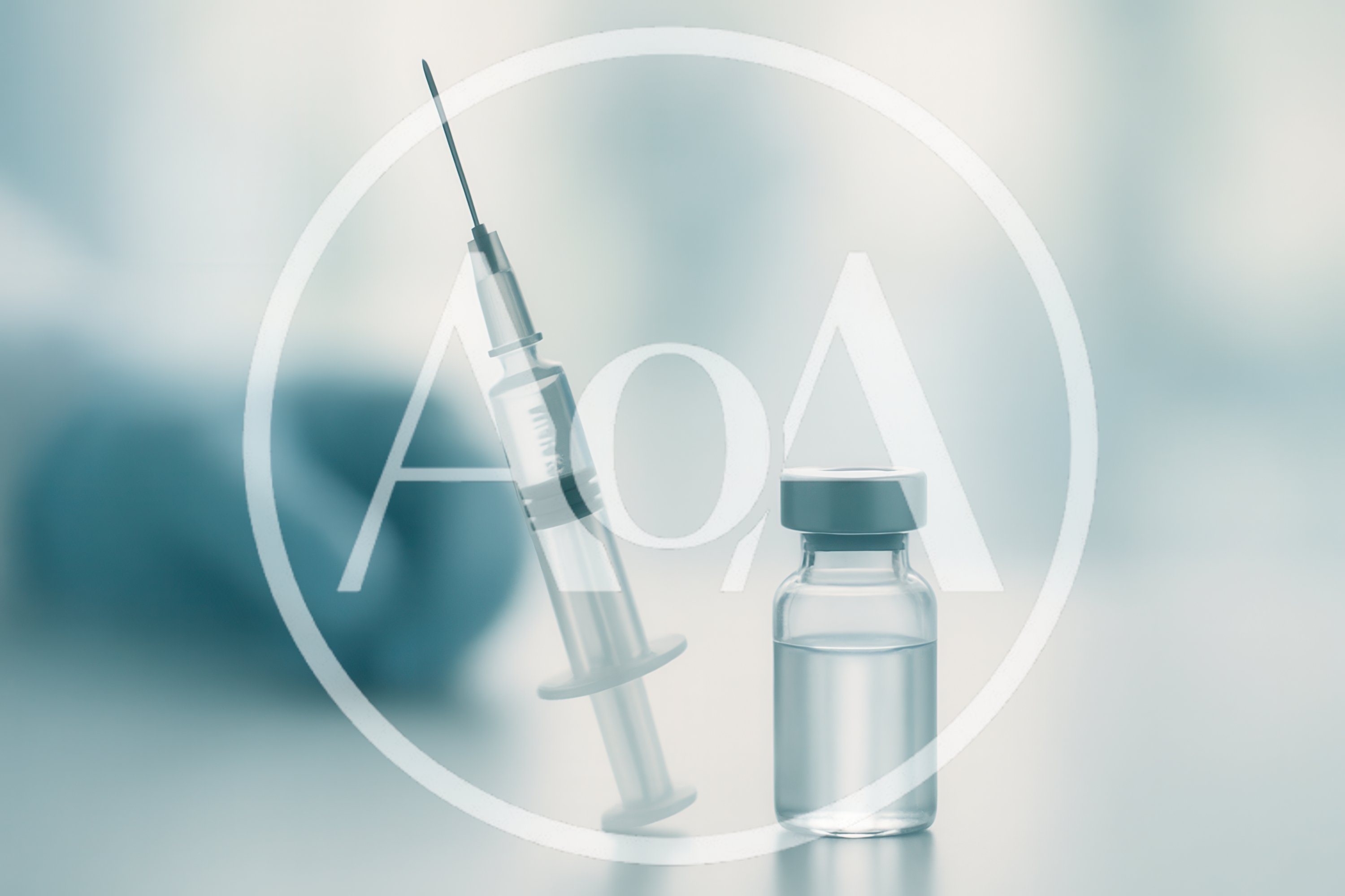 Medical Syringe And Vaccine Vial On Clinical Table