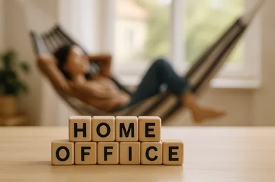 Wooden Blocks Spelling Home Office With Relaxing Person