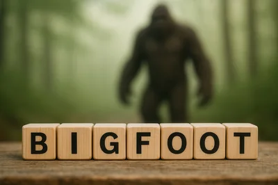 Bigfoot Wooden Letter Blocks in Misty Forest