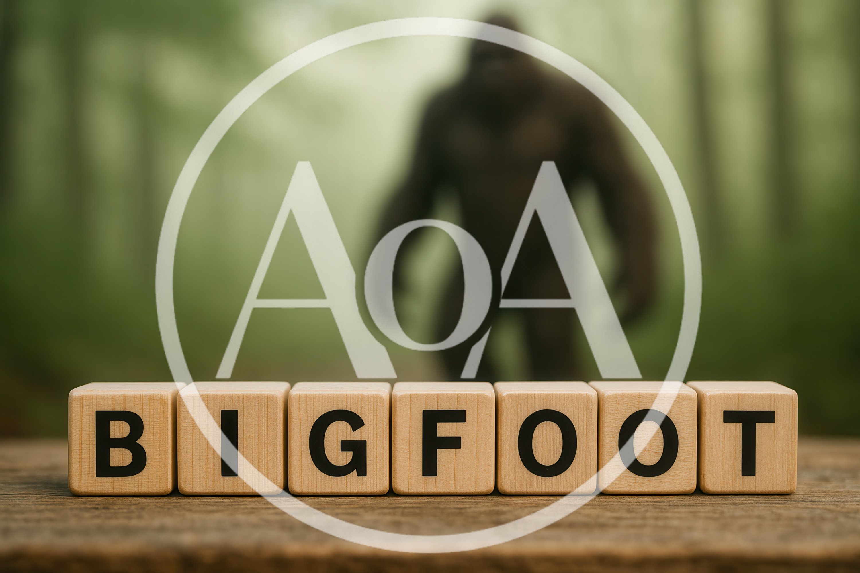 Bigfoot Wooden Letter Blocks in Misty Forest