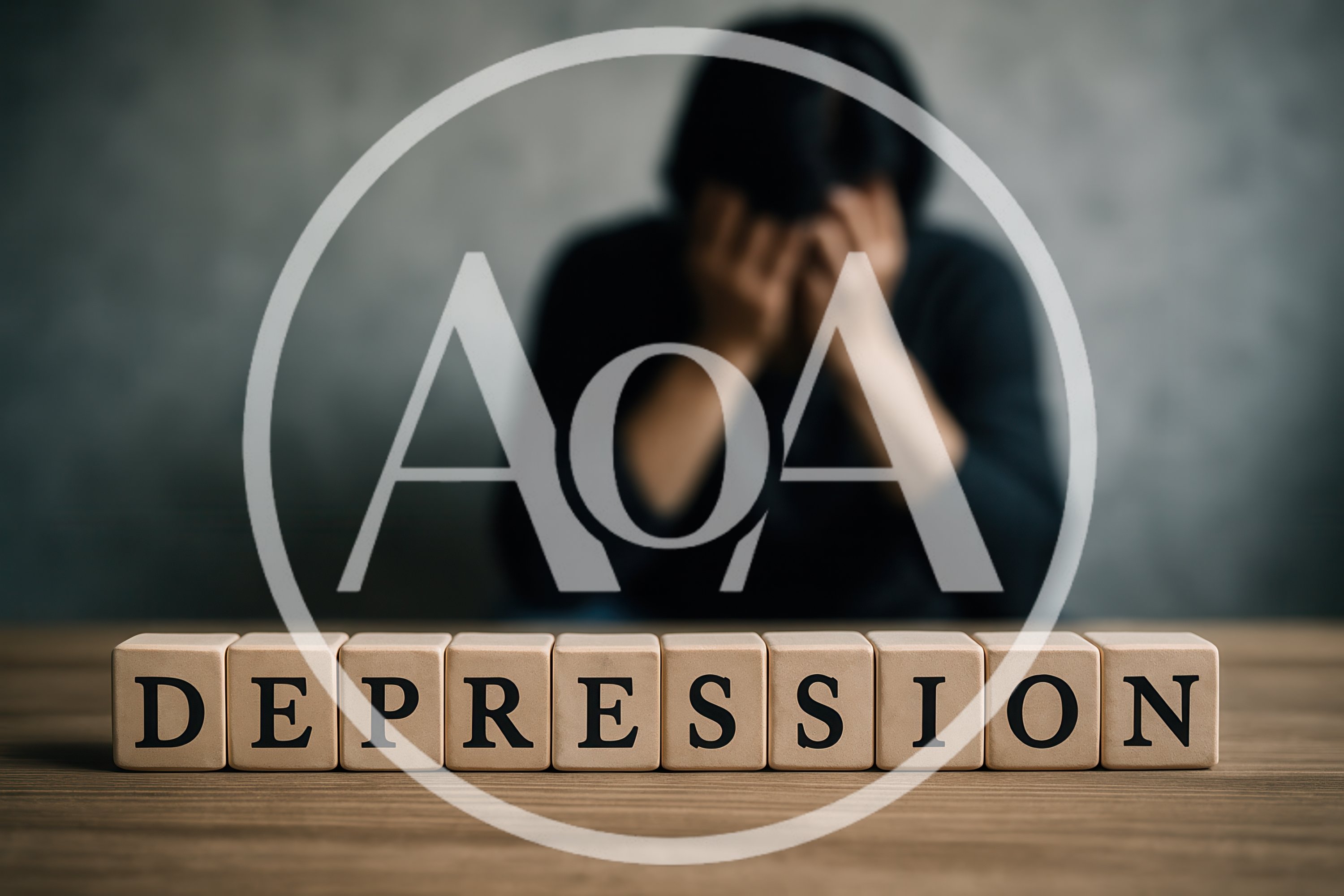 Person Sitting With Head In Hands Behind Depression Blocks