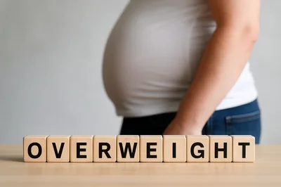 Wooden Blocks Spelling Overweight With Person In Background