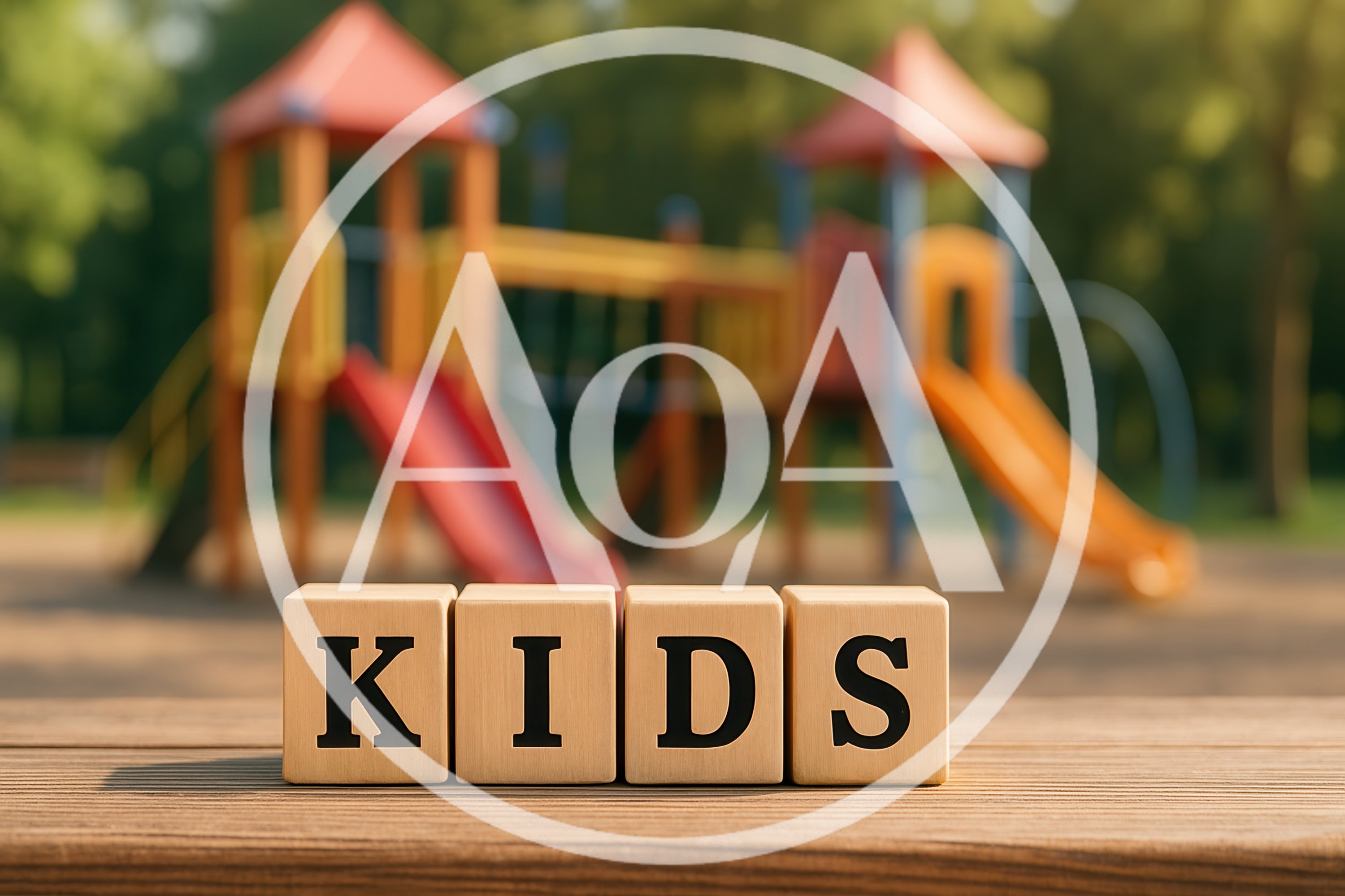 Wooden Blocks Spelling Kids On A Playground Background
