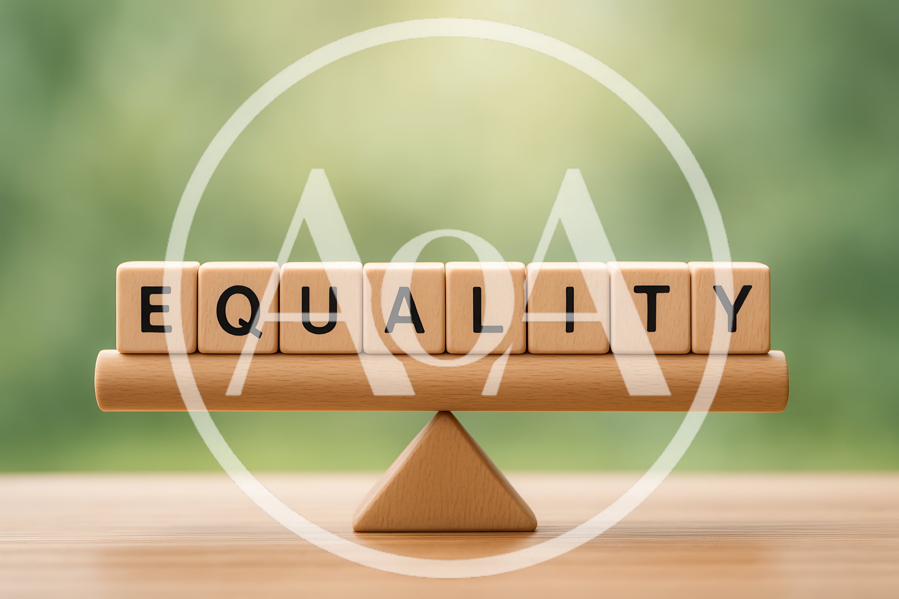 Wooden Blocks Spelling Equality Balanced On A Seesaw