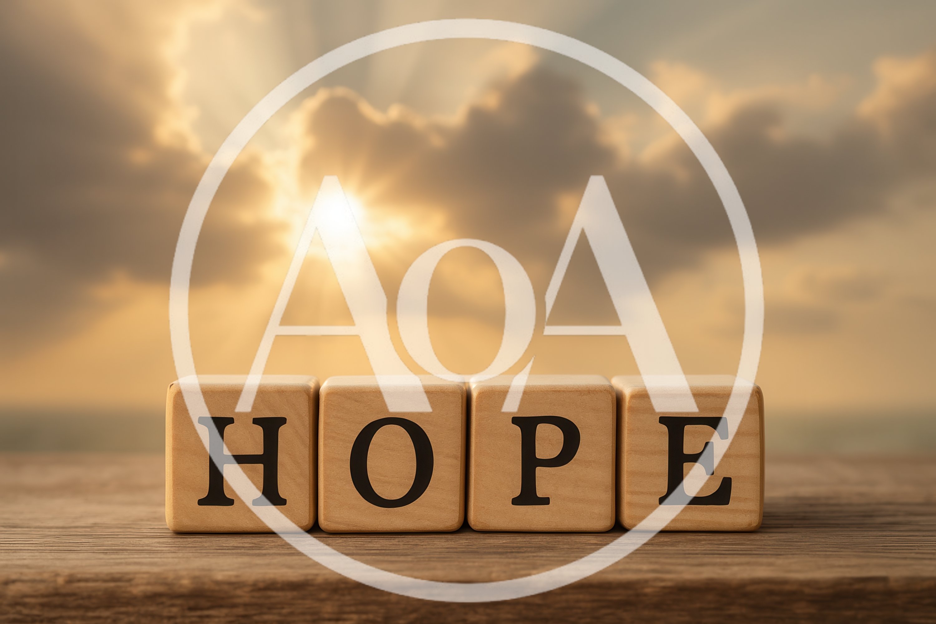 Wooden Blocks Spelling Hope Against A Sunset Background