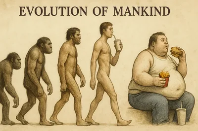 Evolution Of Mankind Satirical Illustration