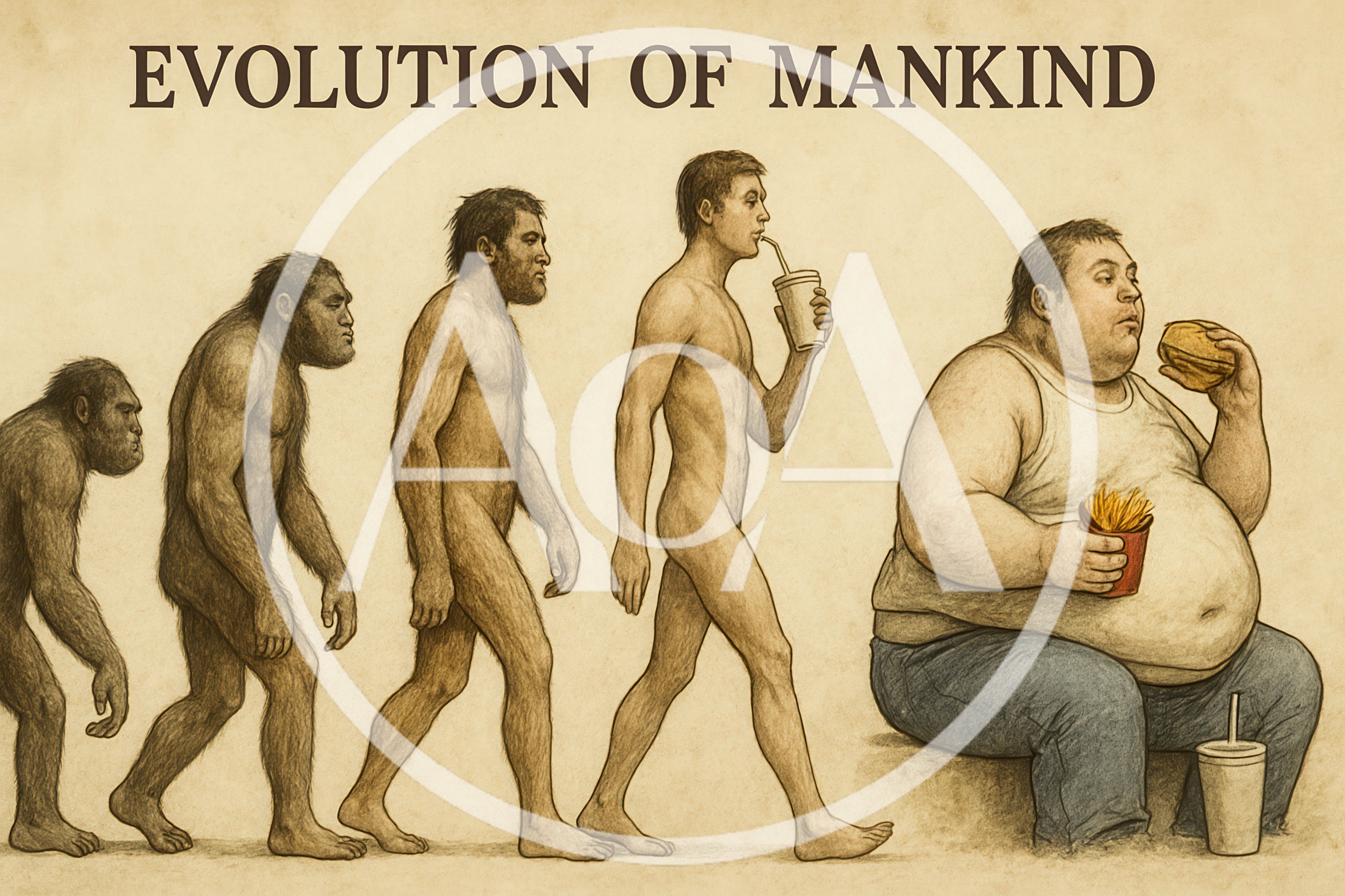 Evolution Of Mankind Satirical Illustration