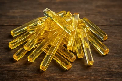 Pile Of Translucent Yellow Rectangular Gelatin Capsules
