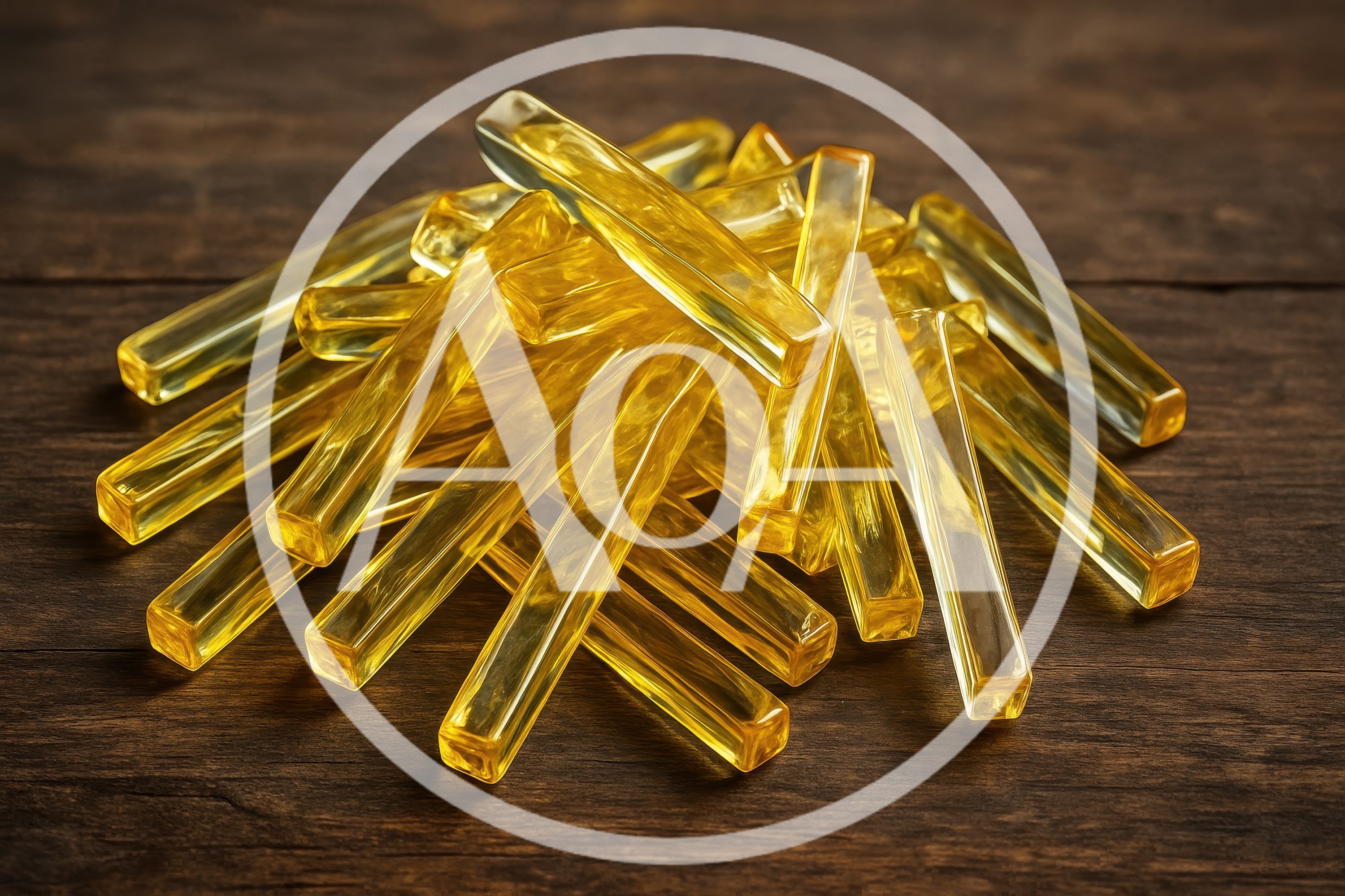 Pile Of Translucent Yellow Rectangular Gelatin Capsules