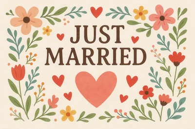 Just Married Floral Greeting Card Illustration