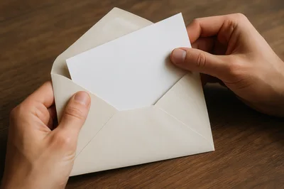 Hands Holding A Blank Card In An Envelope